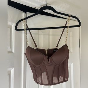 Brown corset bustier top , gold zipper on back , tags still on